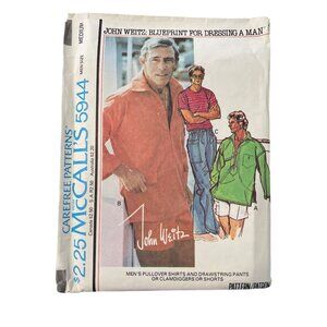 70s McCalls 5944 Sewing Pattern Size Medium Shirts Drawstring Pants Shorts UNCUT